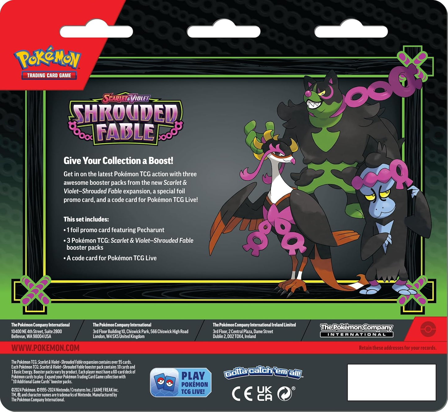 Pokemon TCG Scarlet & Violet: Shrouded Fable 3-Pack Blister Pecharunt INGLÉS